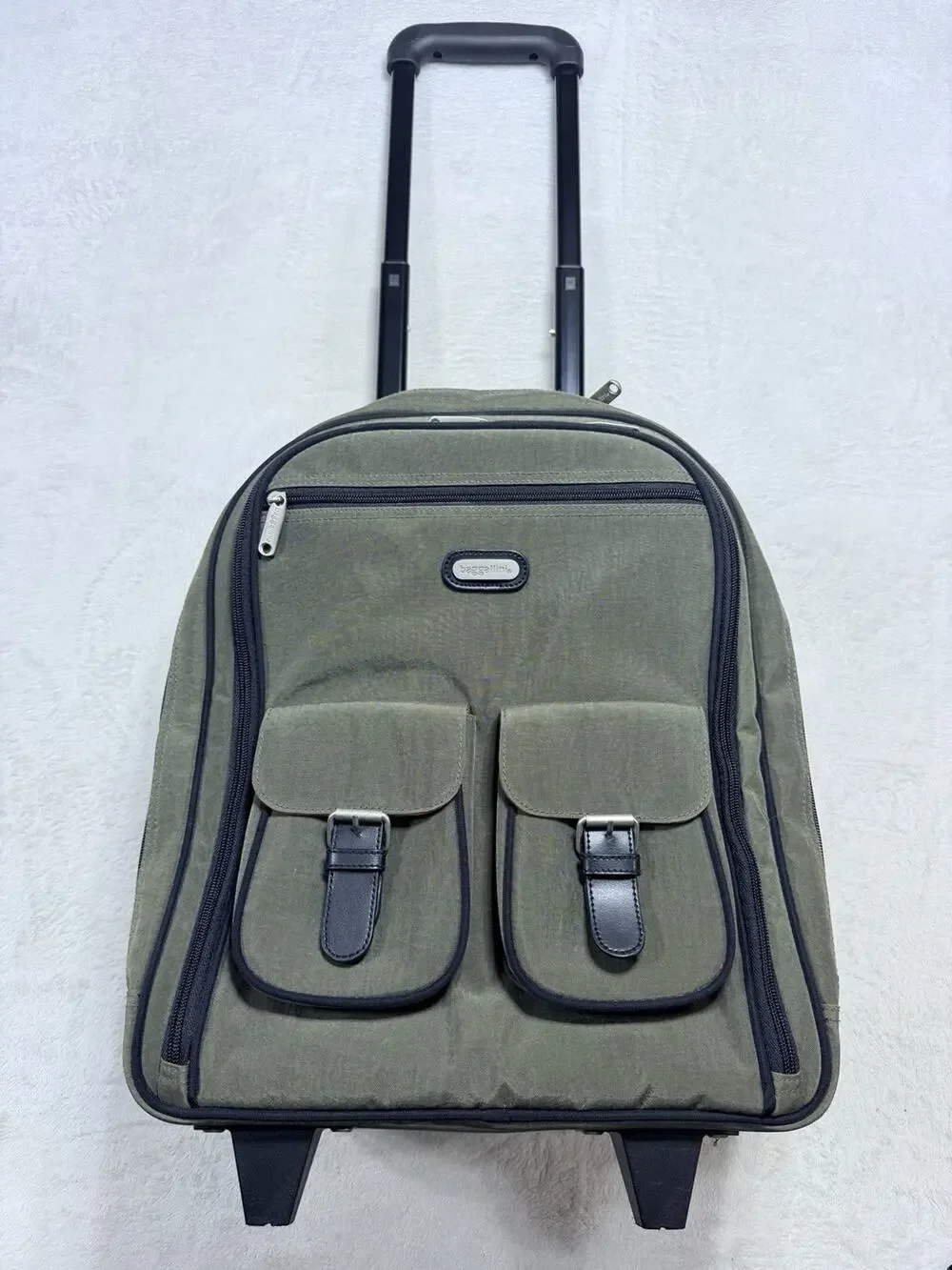 Baggallini Rolling Laptop Backpack Olive Green Underseat Carry On Suitcase